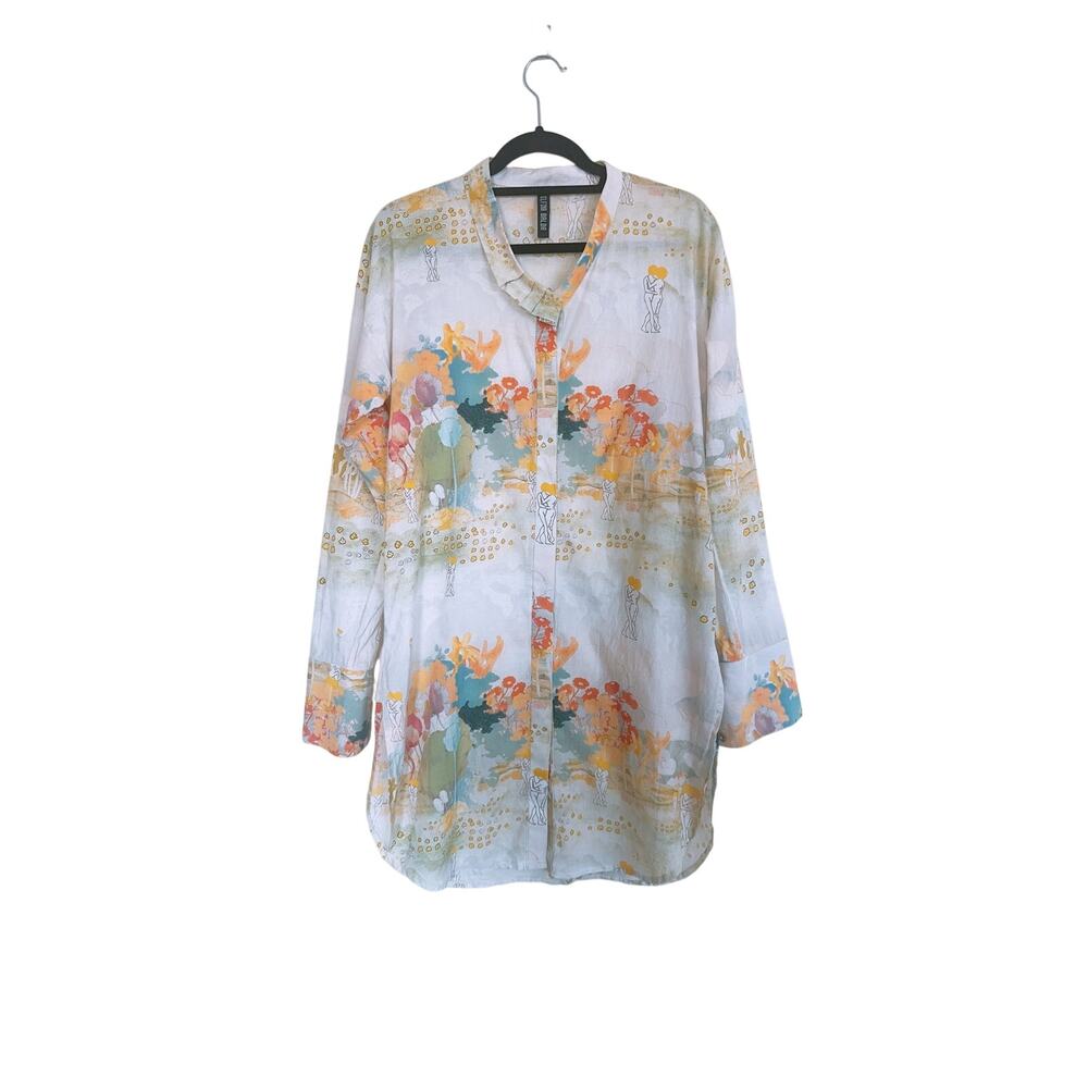Delfina Balda Meditación Art Print Cotton Tunic Shirt Blouse S